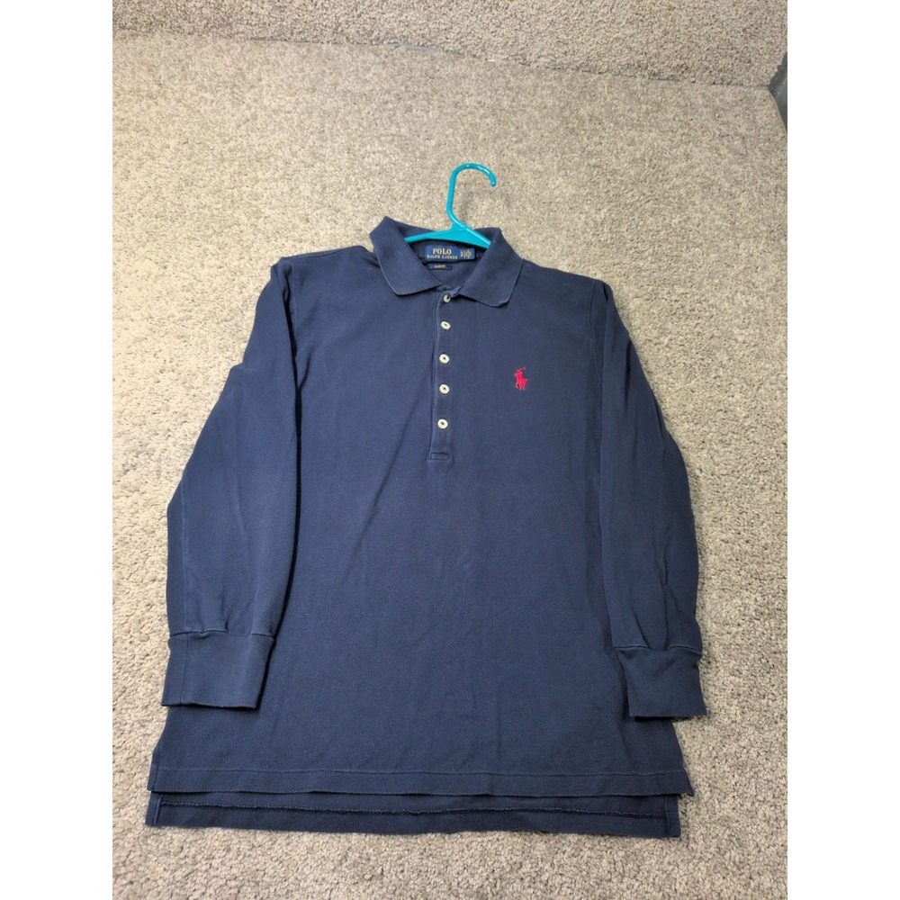 Polo Ralph Lauren Womens Navy Blue Long Sleeve Slim Polo Shirt Small Red Pony